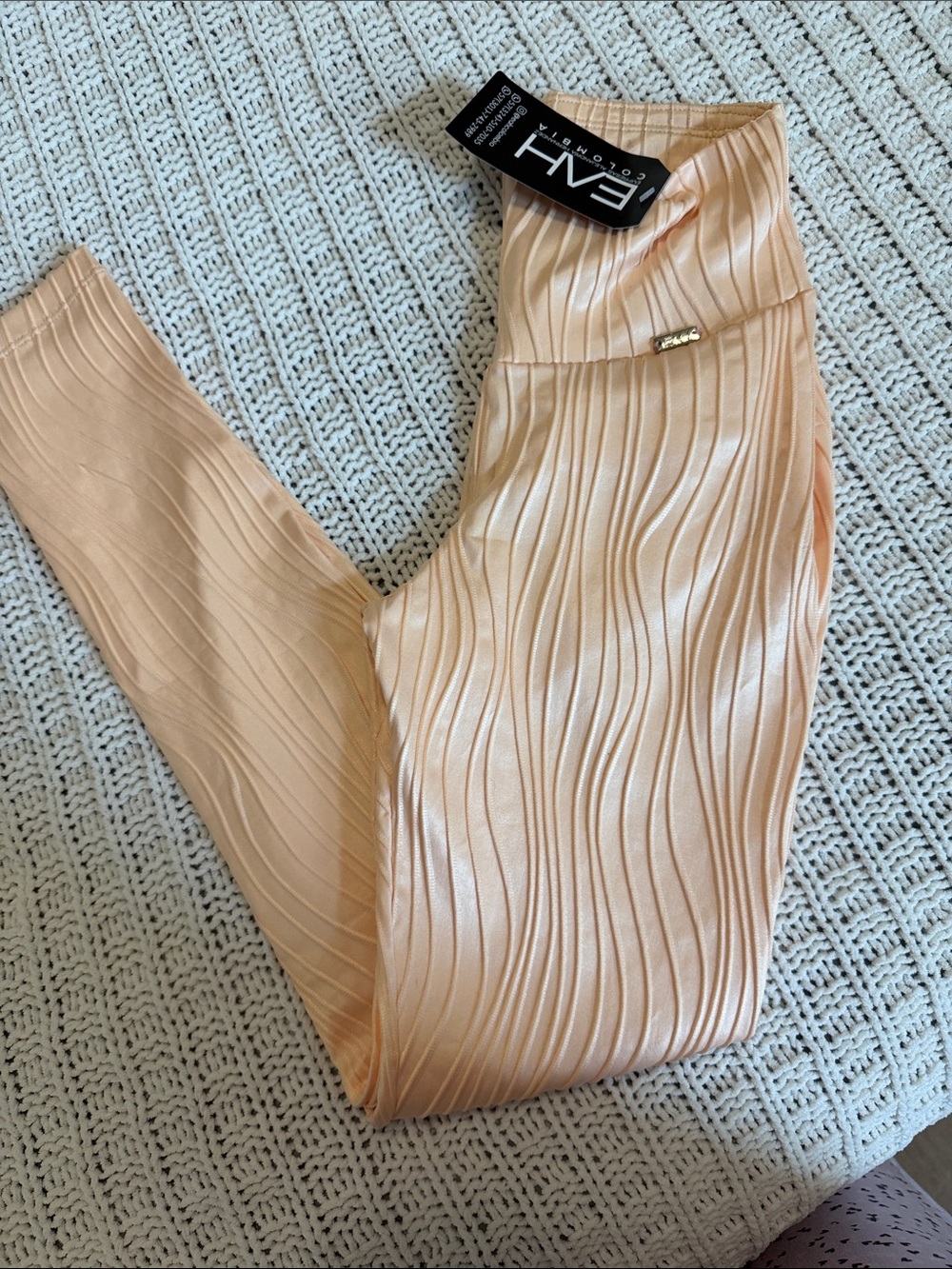 Colombian Eah Collection Pleated Metallic Peach Leggings